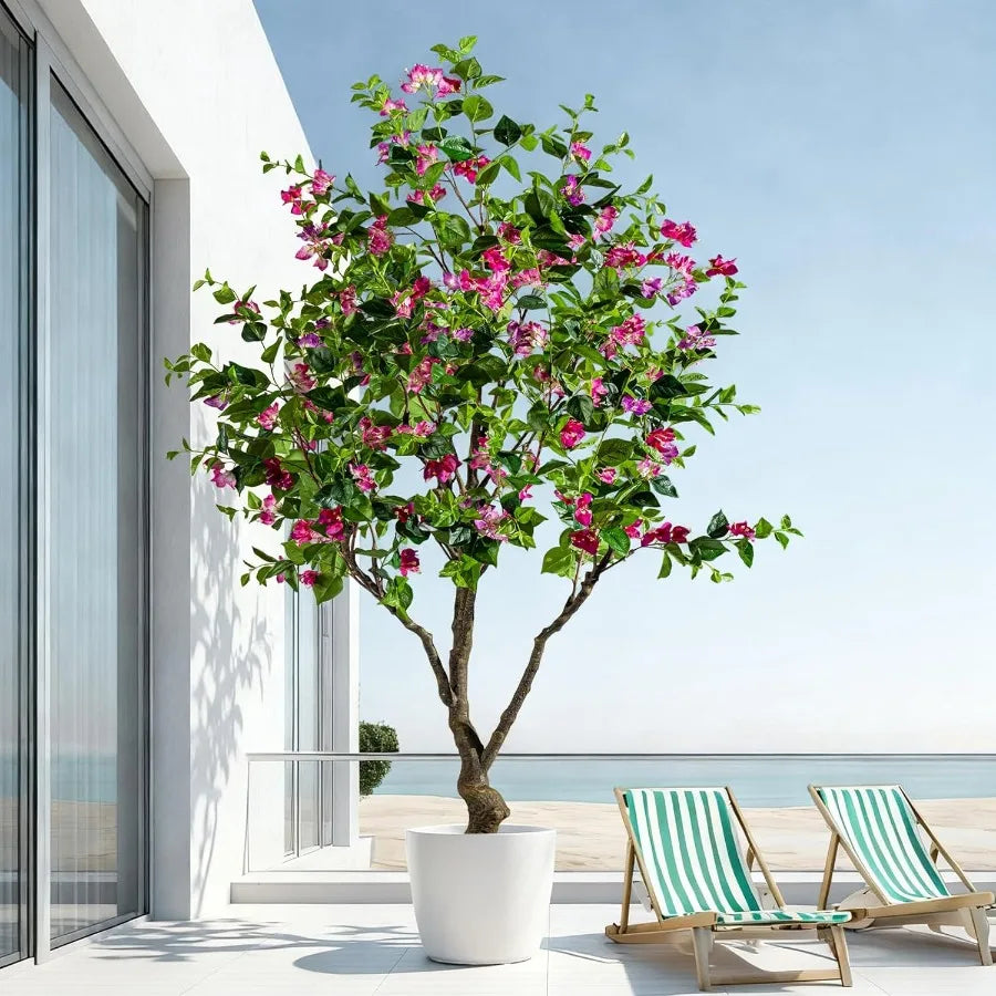 Artificial Bougainvillea Tree 8FT UV Resistant Fake Bougainvillea Plant in Pot for Outdoor Indoors Realistic Faux Flowering Tre
