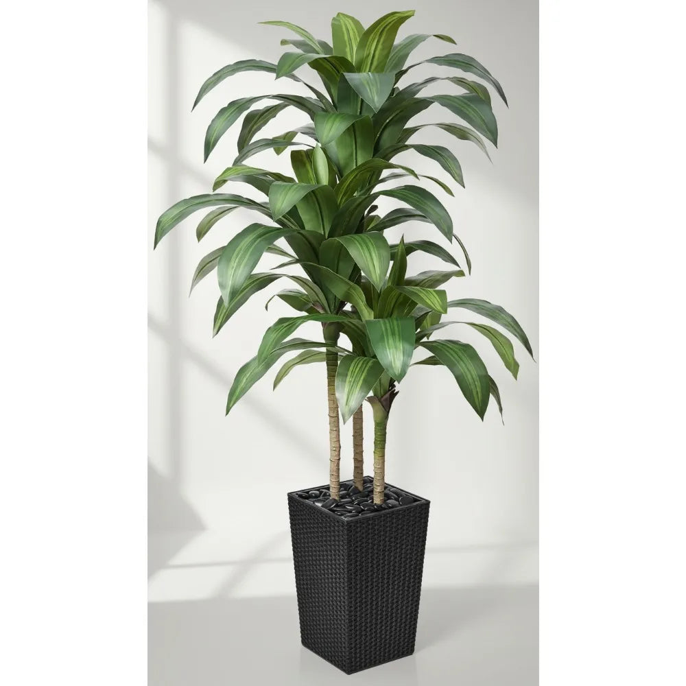 5FT Artificial Dracaena Tree with Planter & Pebbles - UV Resistant Faux Plant for Home Office Decor