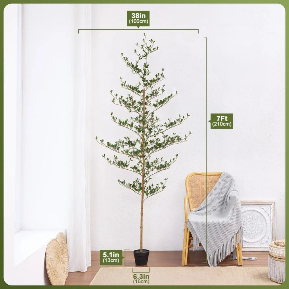 7FT Artificial Olive Tree with Real Wood Trunk - UV Resistant Faux Plant for Home Office Decor