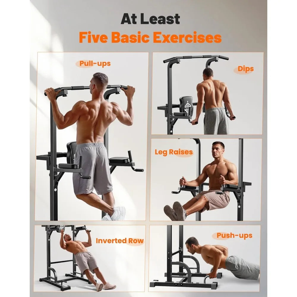 Power Tower Pull Up Dip Station Assistive Trainer Multi-Function Home Gym Strength Training Fitness Equipment 440LBS
