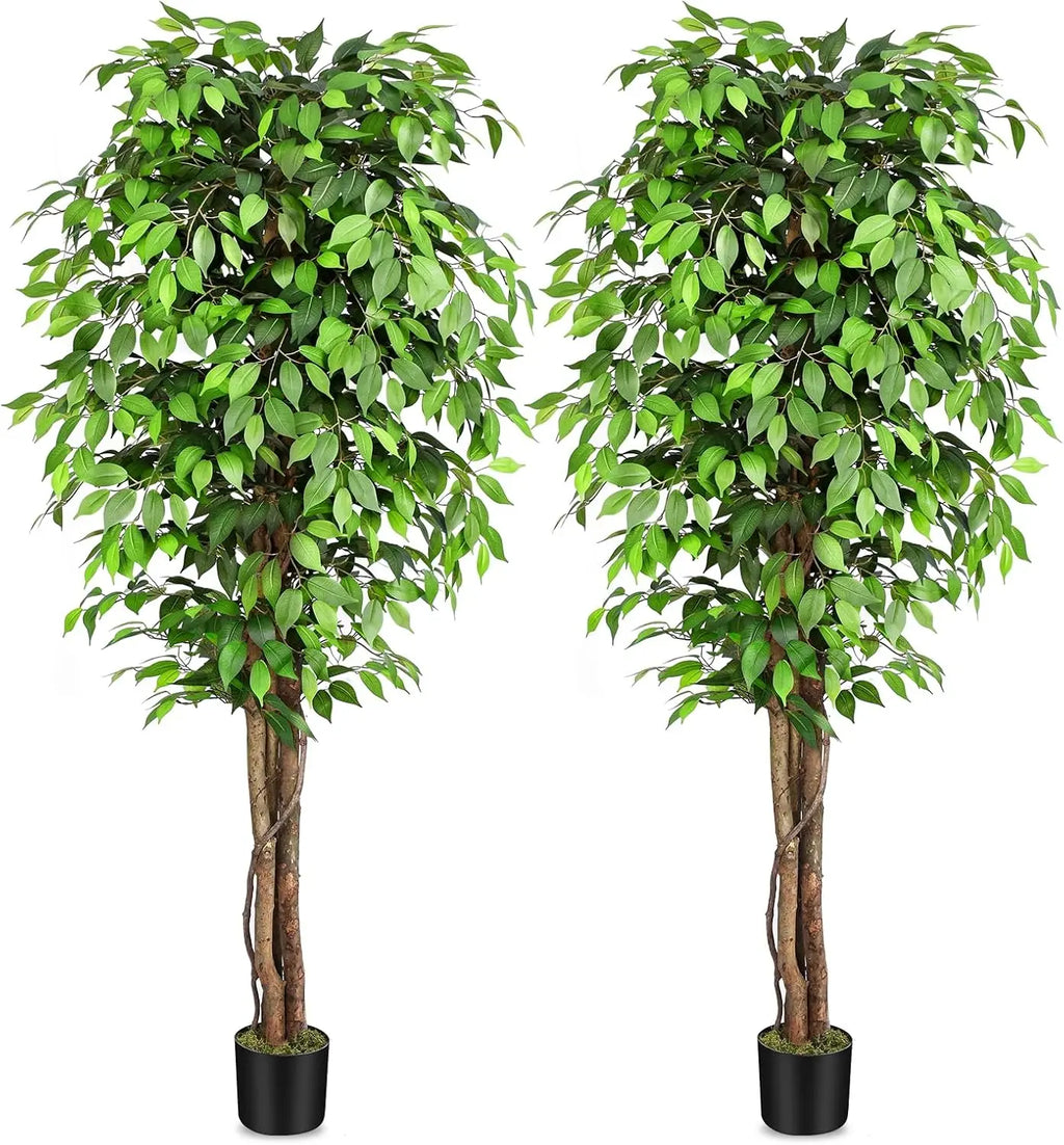 7ft Large Ficus Artificial Trees with Natural Curved Trunks, 84" Tall Lush Faux Tree for Home Decor Indoor, Green Lifelike Fake