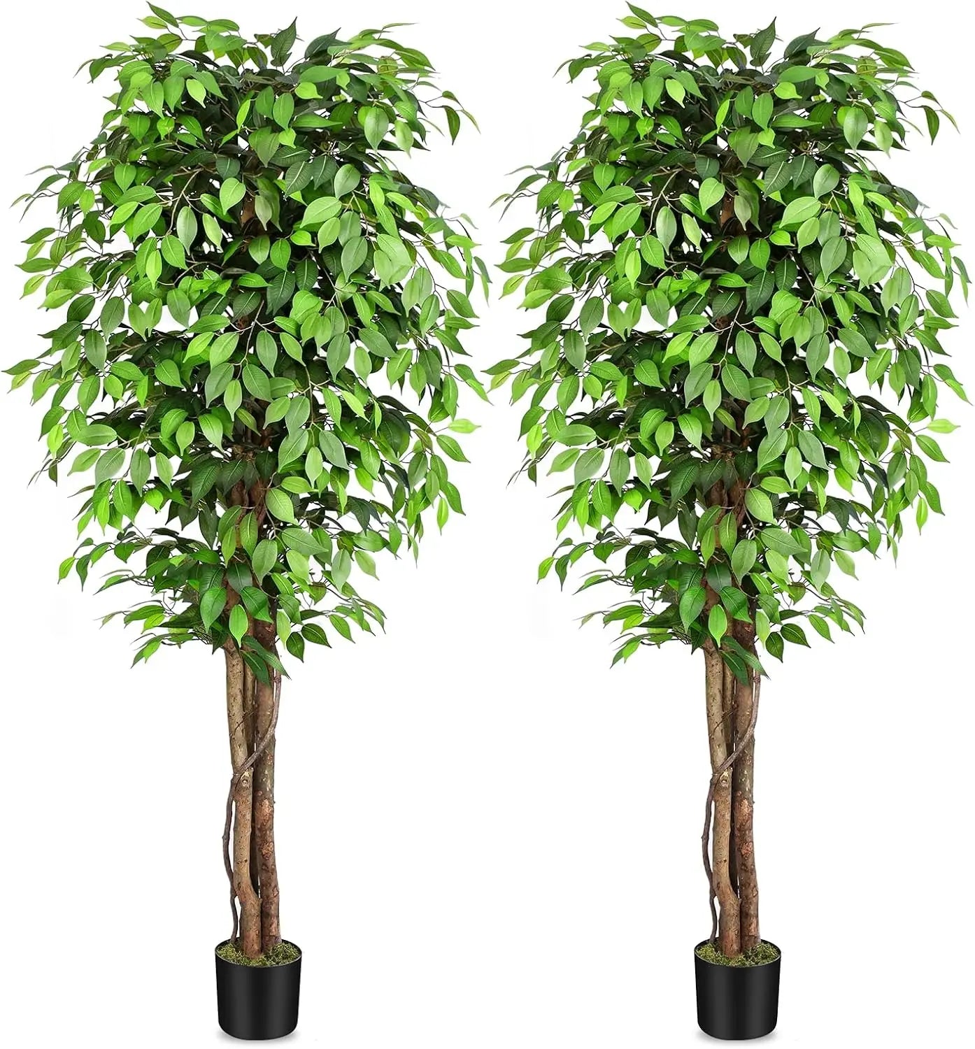 7ft Large Ficus Artificial Trees with Natural Curved Trunks, 84" Tall Lush Faux Tree for Home Decor Indoor, Green Lifelike Fake
