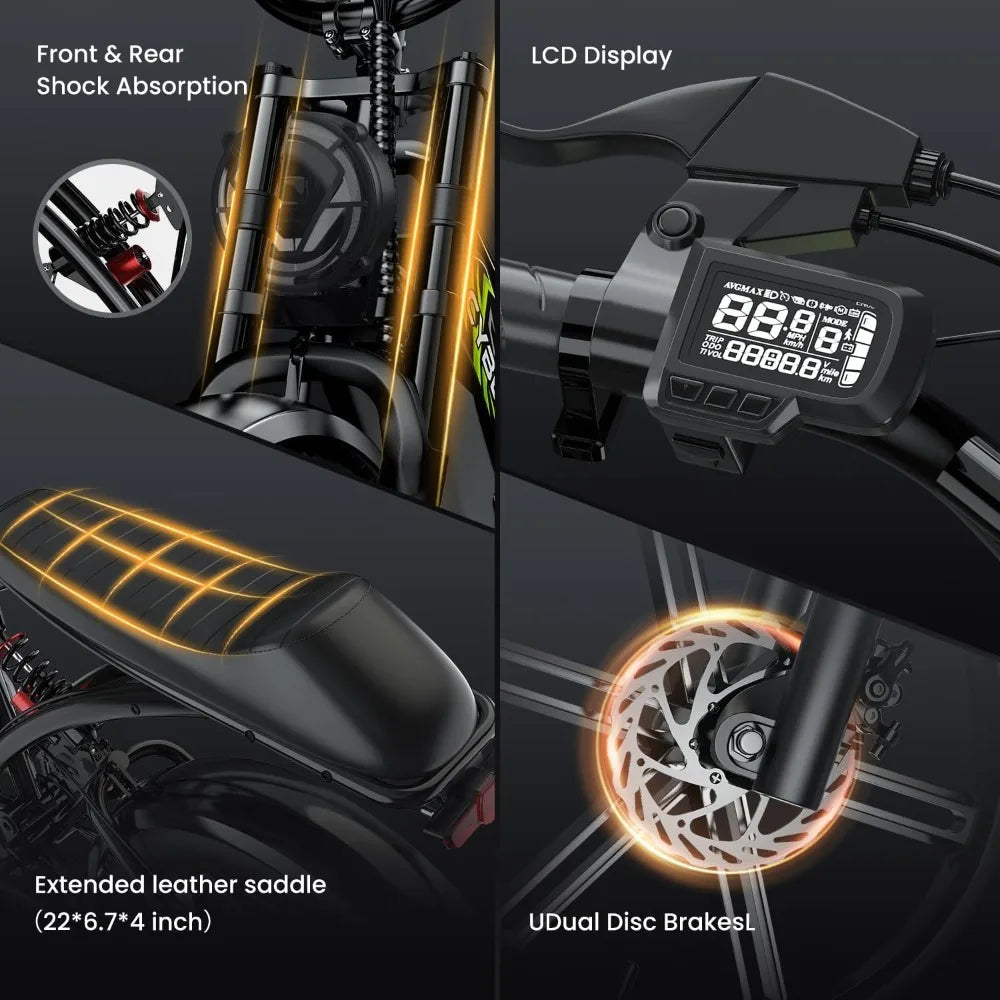 Electric Bike for Adults, 1000/1500W, 32MPH, 48V, 20AH, 30AH Battery, Max 50-100 Miles Electric Motorcycle, 20" x 4" Fat Tire
