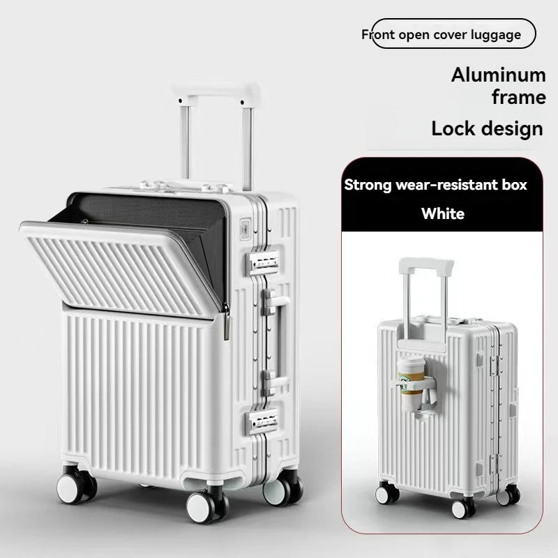 Front opening aluminum frame large capacity anti drop luggage compartment 20 inch universal wheel pull rod box 24 inch men's and