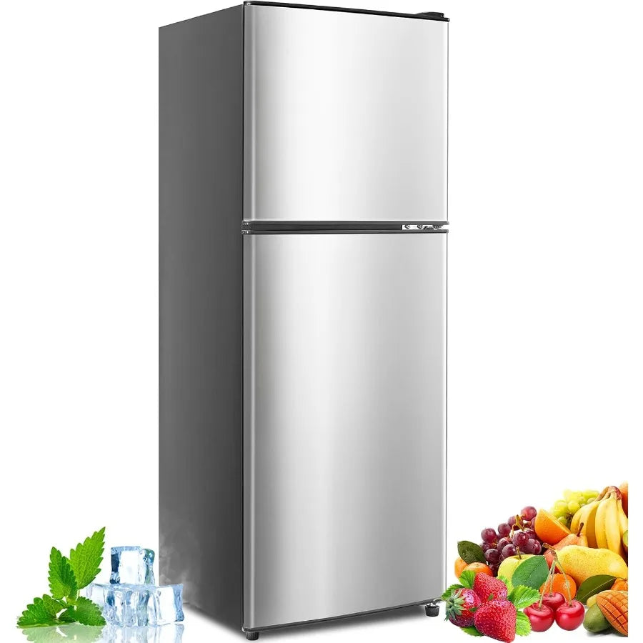 5.0 Cu.Ft Dual Door Refrigerator with Freezer for Dorm Office Apartment and Home Use Featuring 7 Temperature Settings for Adjus