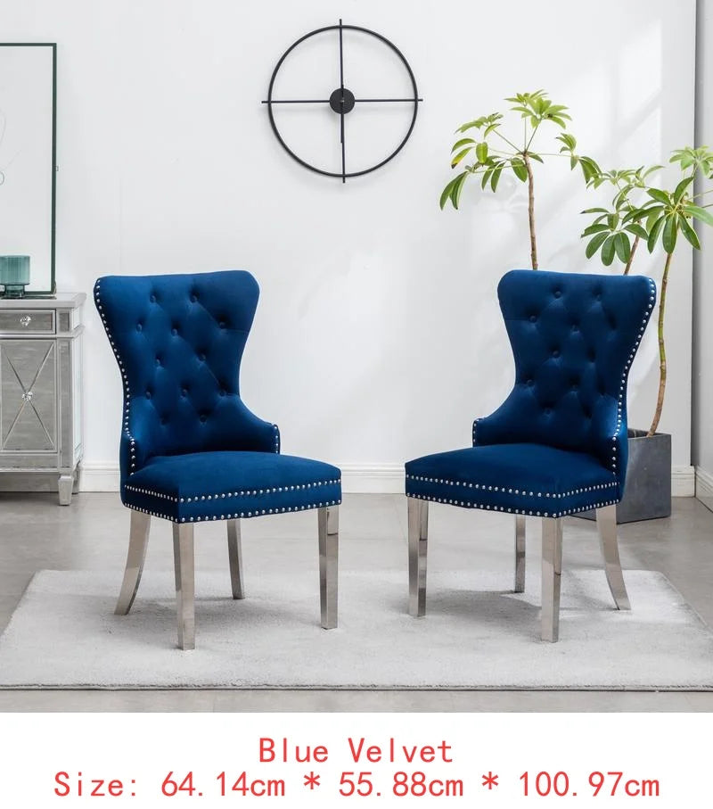 Set of 2 Contemporary Tufted Velvet Chairs with Nailhead Trim - Blue, Upholstered Accent Chairs for Living Room or Home Office