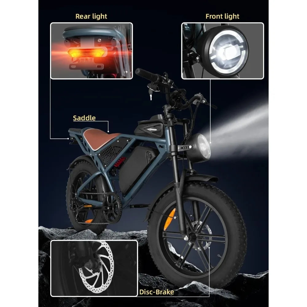 Electric Bike for Adults 1500W Peak 20" Fat Tire EBike,30-160 Miles 30MPH Dual Suspension Electric Motorcycle,48V 20/35/60AH