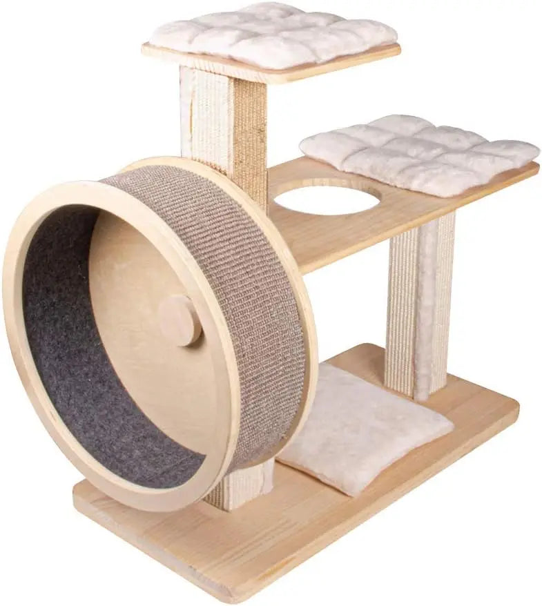 Spin Kitty Cat Tree with Built-in Wheel – for All Things Running, Spinning, Scratching, Climbing, and Napping – 2 Tiers with 20”