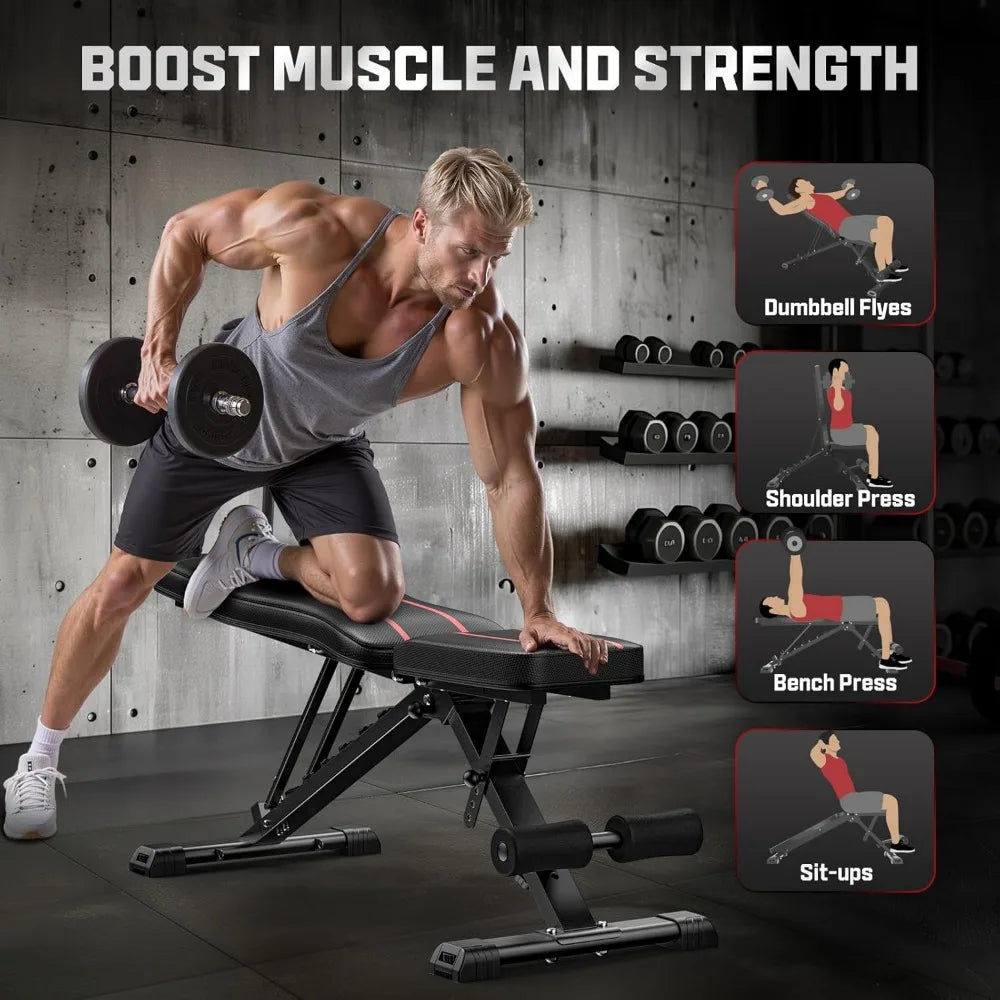 Adjustable web, practical weight bench for full body exercise - Multi-purpose folding tilt Bench (black)