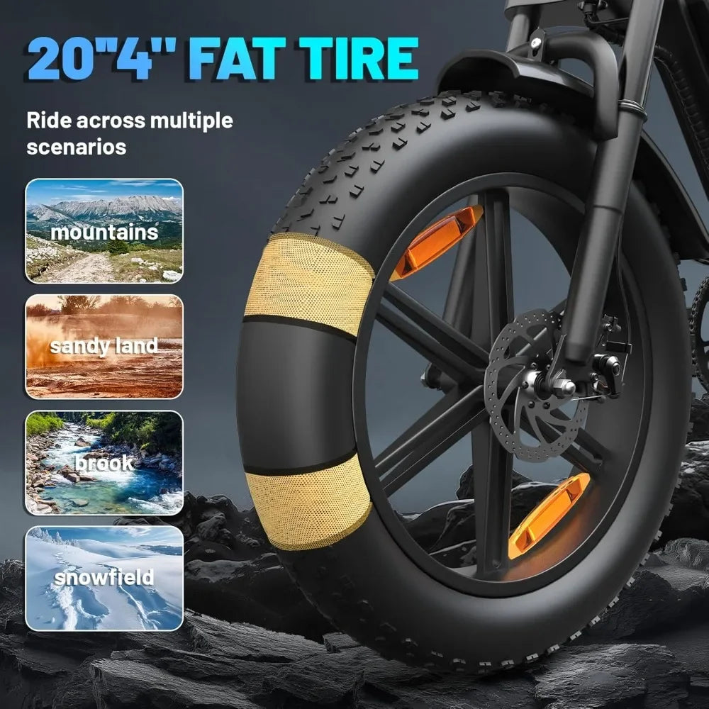 E500 Electric Bike for Adults 1000W Peak Motor, 20" Fat Tire Dirt E-Bike with 35MPH, 40 Miles PAS Range, Electric Bicycles