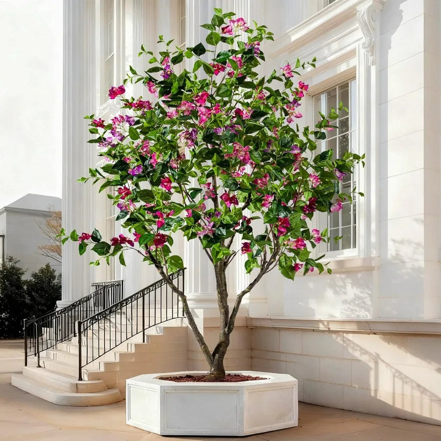 Artificial Bougainvillea Tree 8FT UV Resistant Fake Bougainvillea Plant in Pot for Outdoor Indoors Realistic Faux Flowering Tre