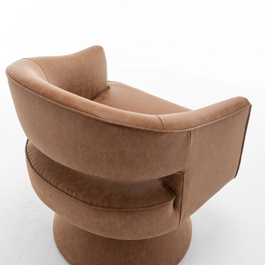 SEYNAR Modern Hollow Back PU Leather Accent Chair Set of 2, Upholstered Round Swivel Barrel Armchair for Living Room