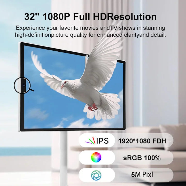 High Quality Smart TV 32 Inch Smart Mobile TV Stand HD Video Vertical Display Player Android 12 1920*1080 Large Size Portable TV