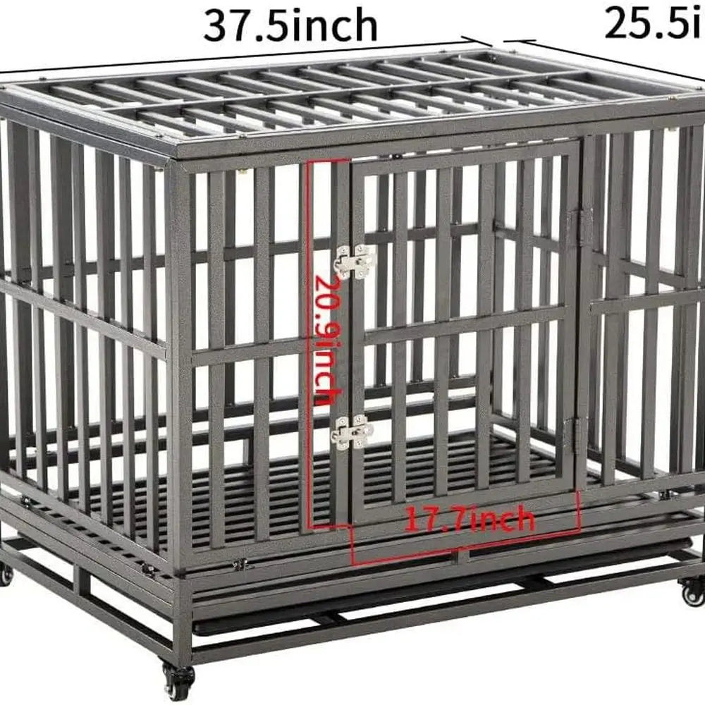 Large Dog Metal Cage with Wheels, 38 Inch Heavy Duty Kennel and Playpen for Pets, Easy Assembly, Black