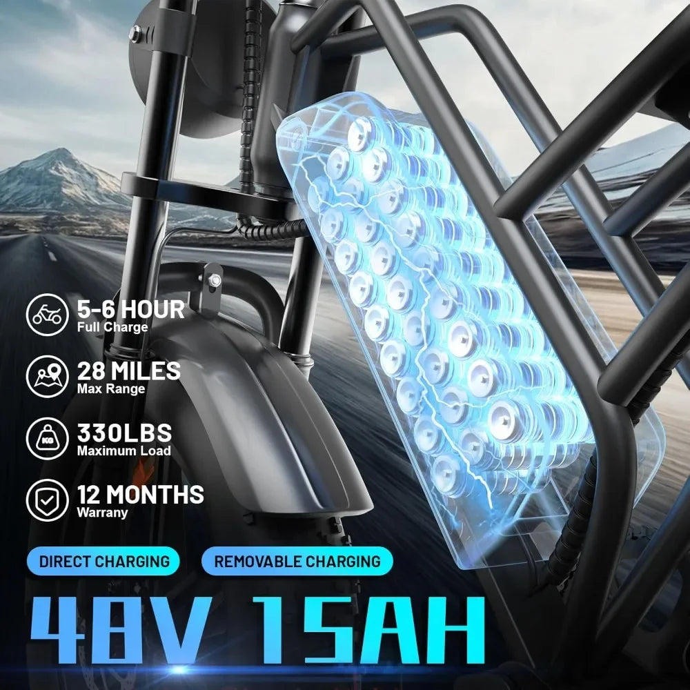 E500 Electric Bike for Adults 1000W Peak Motor, 20" Fat Tire Dirt E-Bike with 35MPH, 40 Miles PAS Range, Electric Bicycles