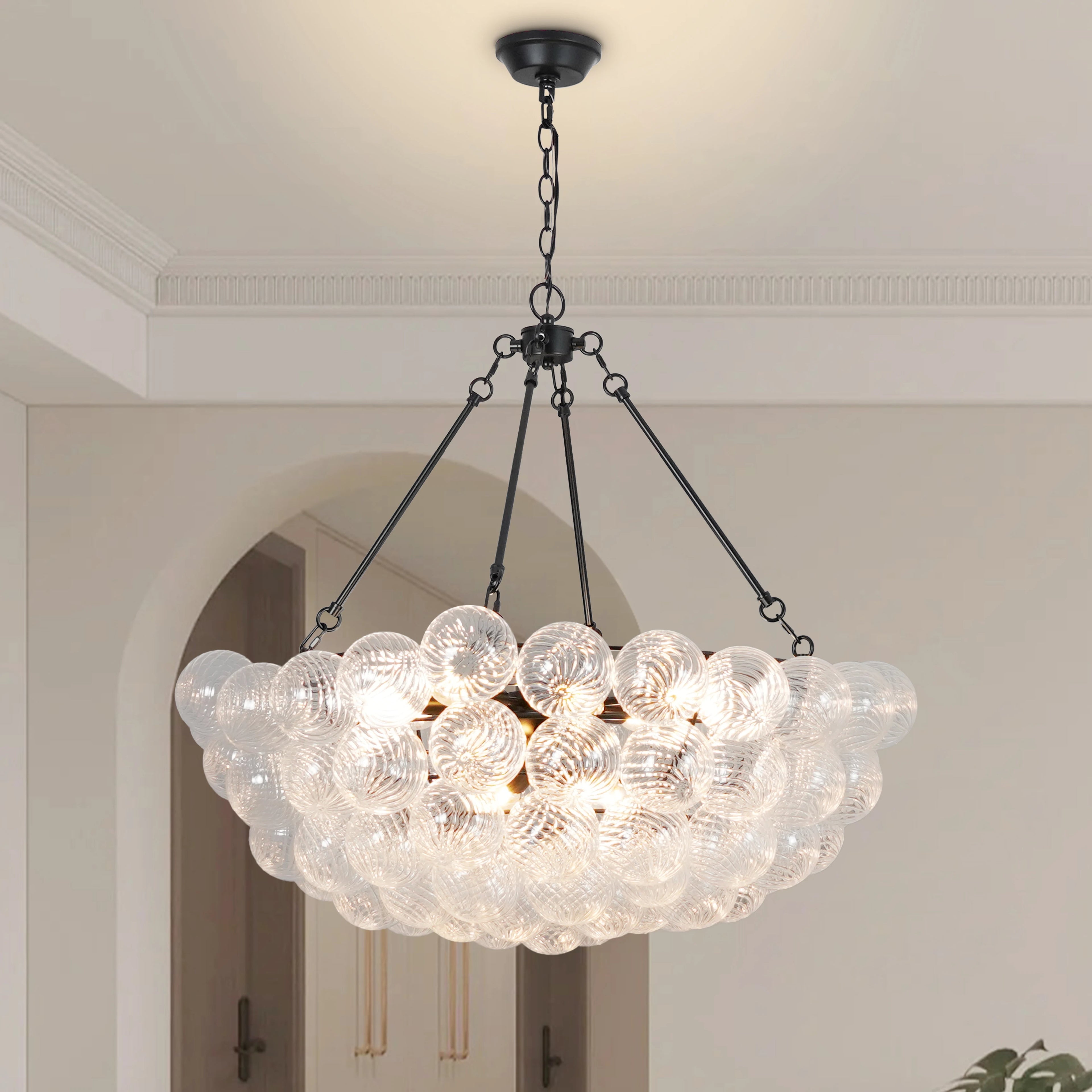 Bubble Glass Chandelier Black Large Round Chandelier Modern Hanging Globe Light for Living Dining Room Entryway