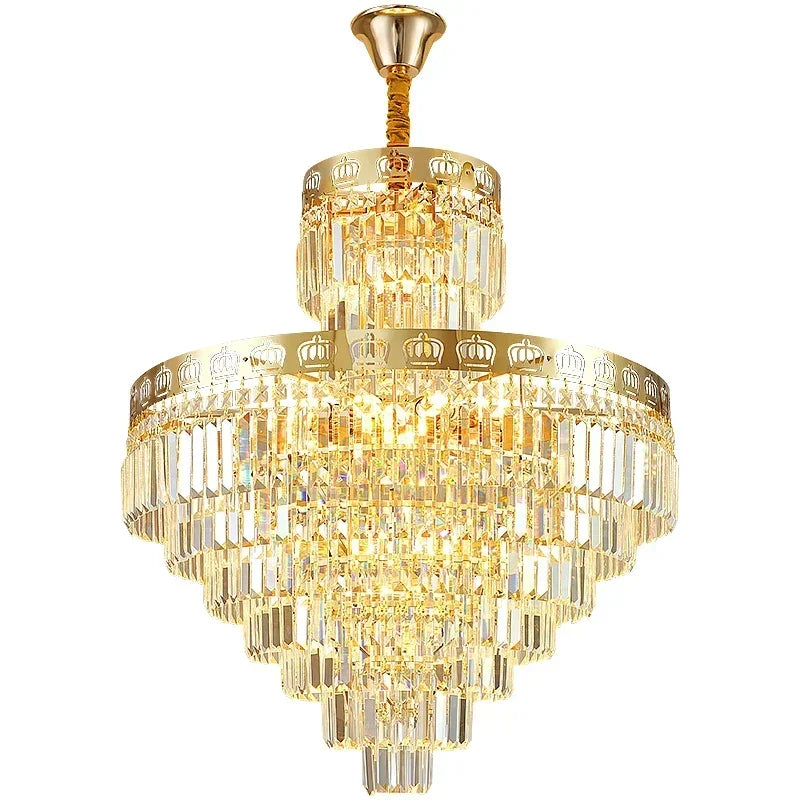 Duplex Villa with Hollow Decoration Living Room Crystal Light Jumping Floor Mid Floor Light Luxury Crystal Staircase Light