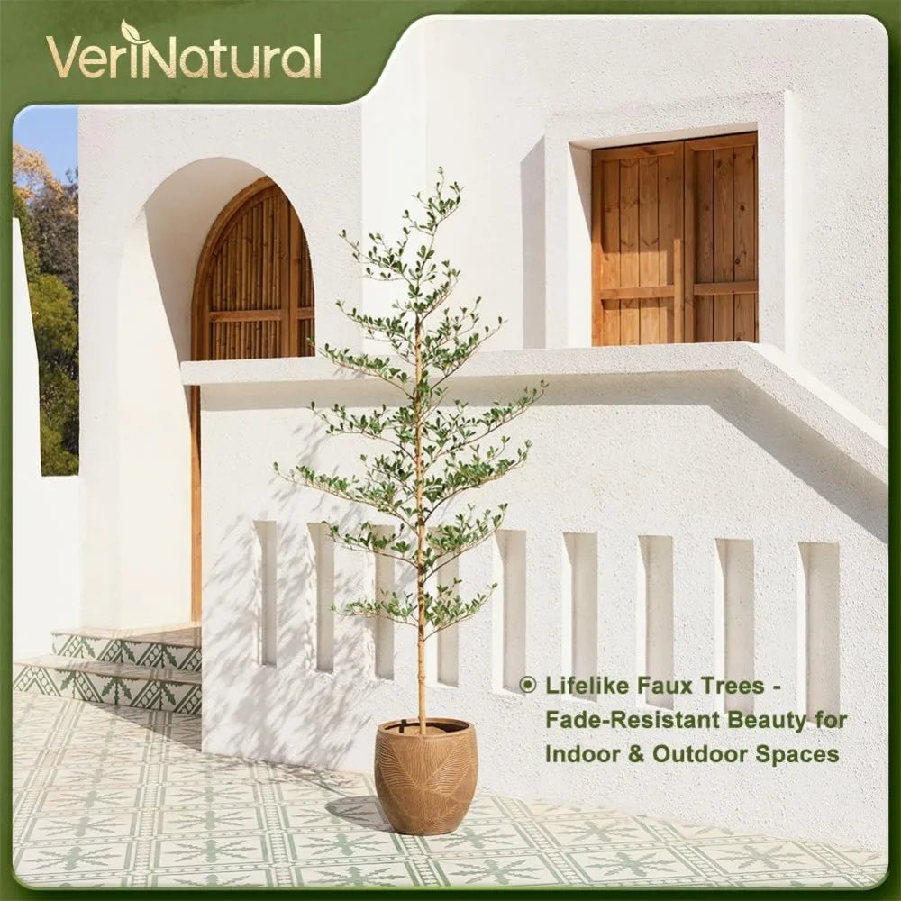 7FT Artificial Olive Tree with Real Wood Trunk - UV Resistant Faux Plant for Home Office Decor