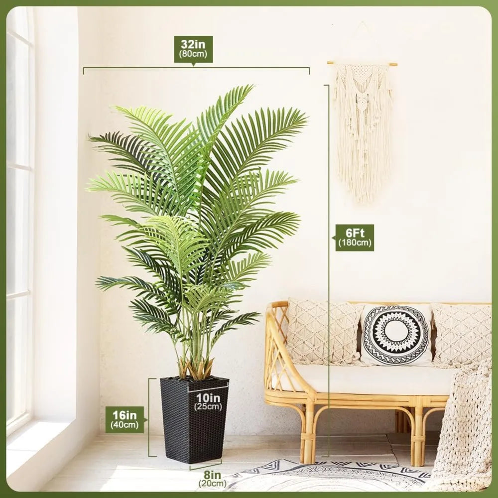 6FT Artificial Palm Tree with Black Planter & Pebbles, UV Resistant for Indoor Outdoor Decor, Large Faux Plant for Home Office