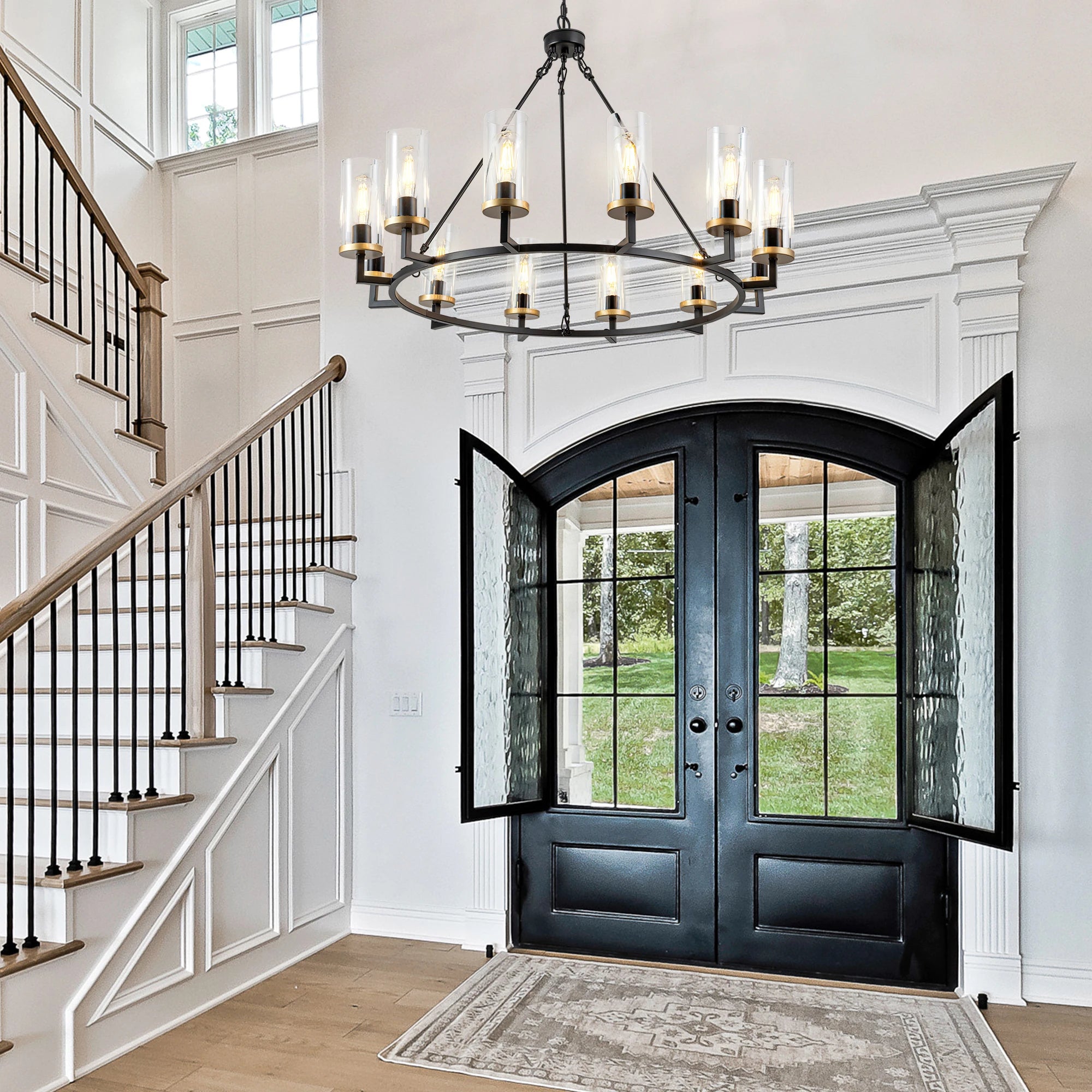 12 lights High Translucent Large Glass Chandeliers Rustic Black Chandelier For Livingroom Foyer Entryway Decor Fixture