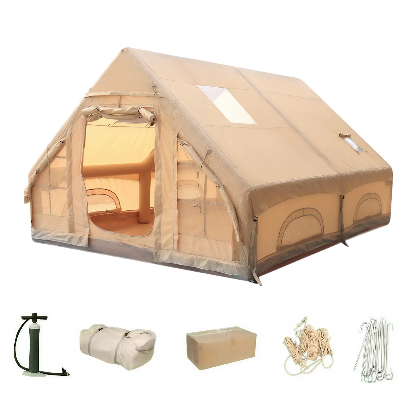 Inflatable Tent with Pump Glamping Camping Tents House Waterproof Windproof for 4 Seasons