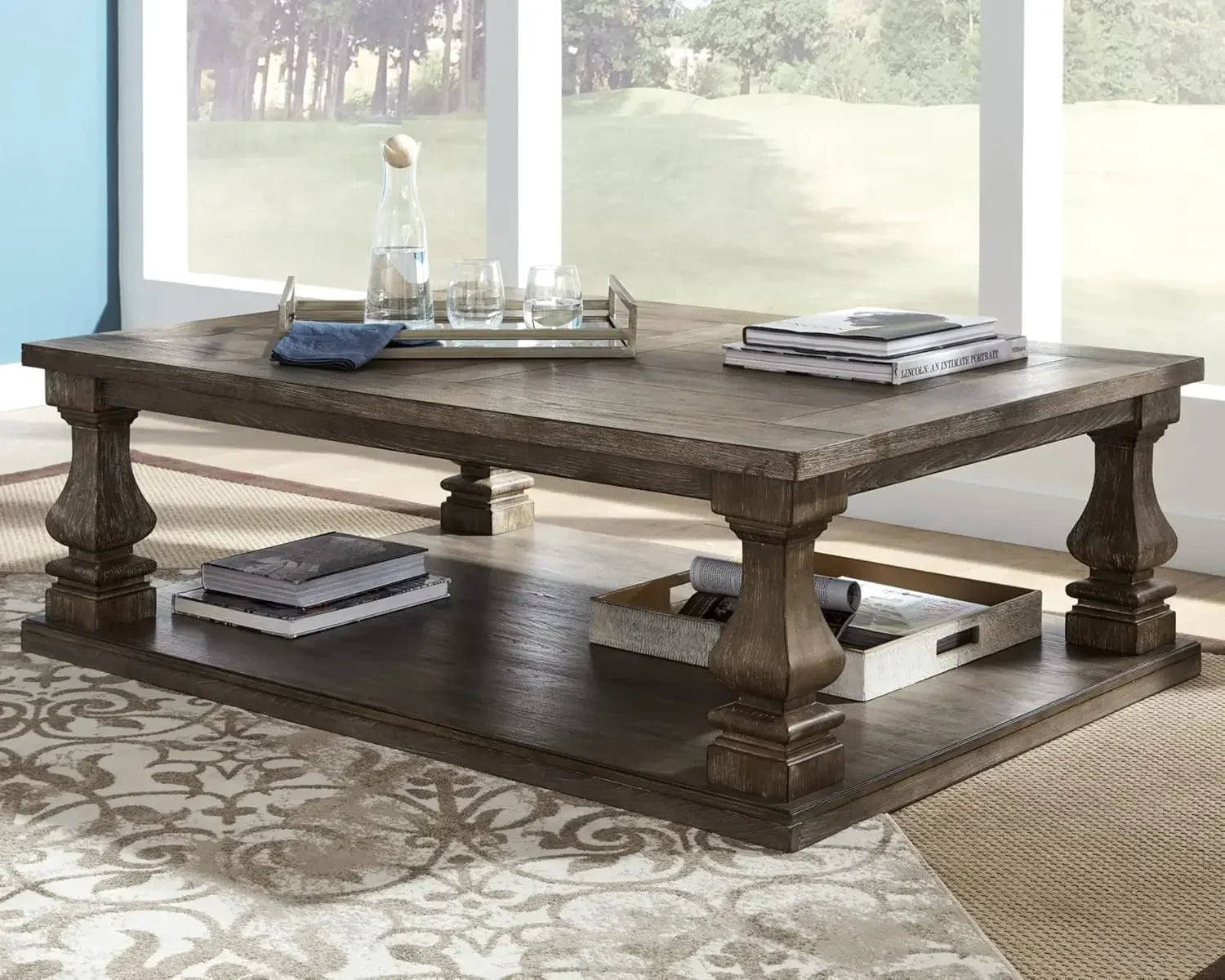 XMSJ.Johnelle Farmhouse Coffee Table with Weathered Gray Finish, Gray