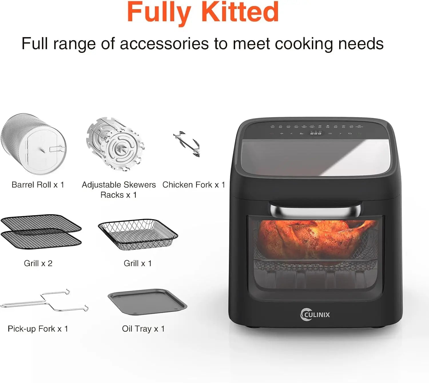 12L Air Fryer Toaster Oven Combo, 12-in-1 Digital with Rotisserie & Dehydrator, 8 Accessories, Black