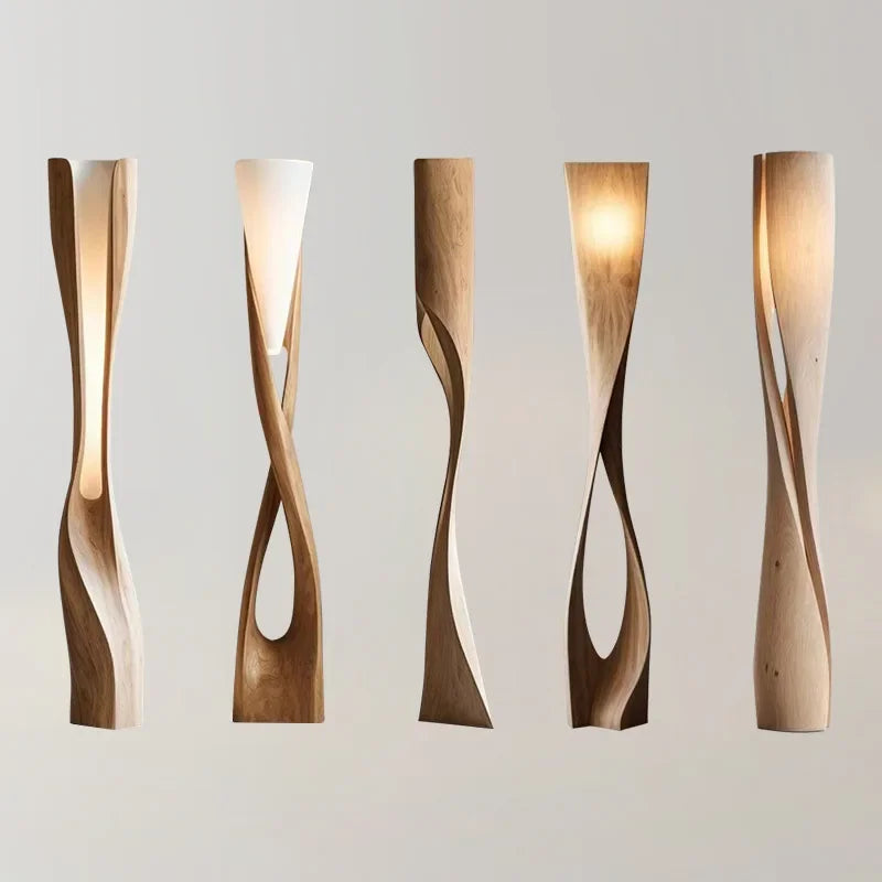 Handmade Solid Wood Creative Shaped Floor Lamp Wabi-sabi Vintage LED Art Decorative Corner Living Room Aesthetic Decoration Lamp