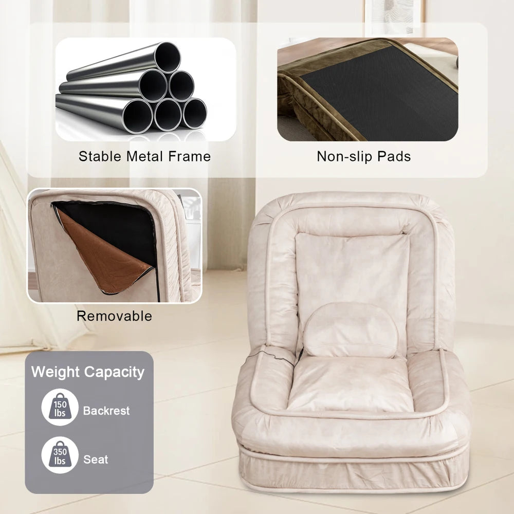 Upholstered Human Dog Bed for Adult & Pets,with 5 Adjustable Position &Massage Pillow, Bean Bag Floor Sofa with 2 Soft Pillows