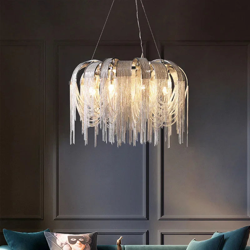 Chandelier Modern Tassel Aluminum Chain LED Hanging Pendant Lights Lustre for Living Room Decorative Suspend Lighting Fixture