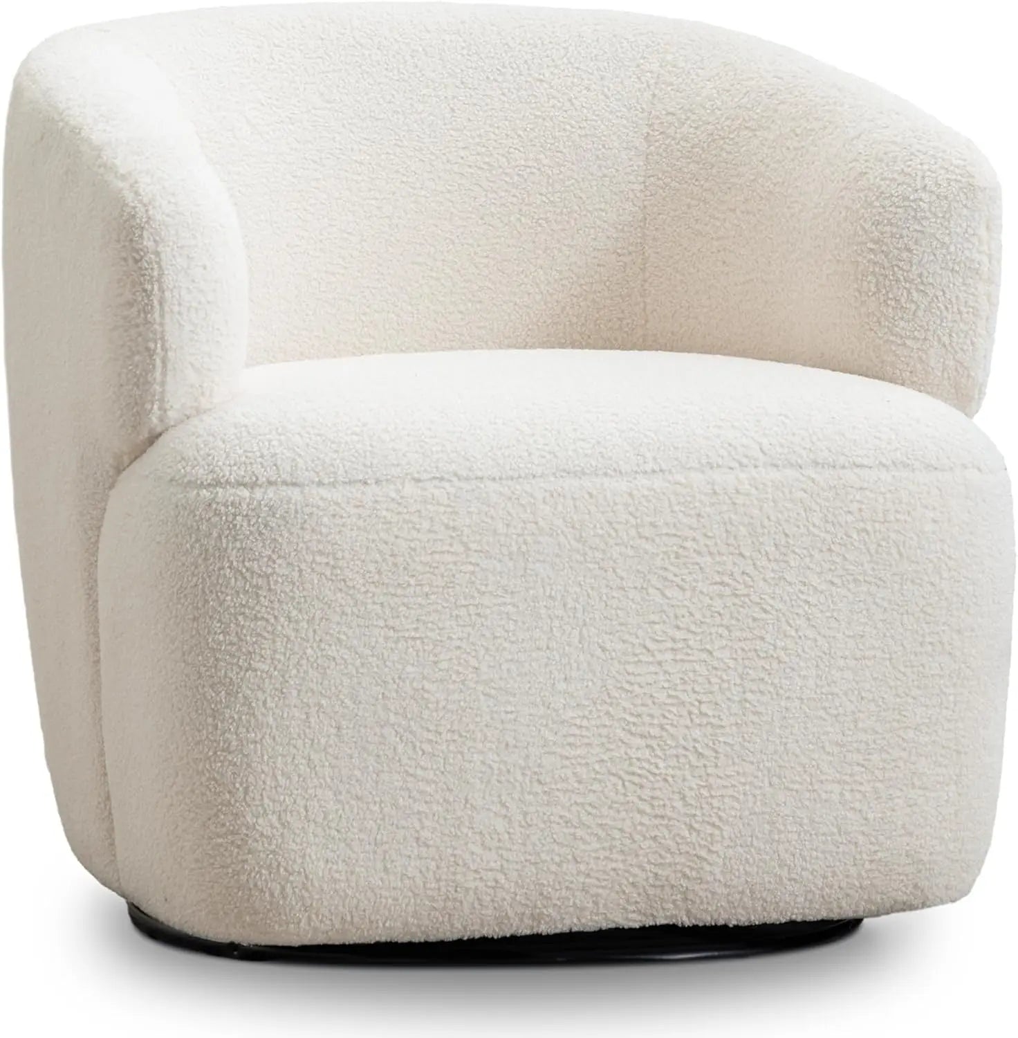 Swivel Accent Chair, Sherpa Teddy Barrel Chair, Cozy Round Boucle Armchair, Metal Base, Beige Cream White