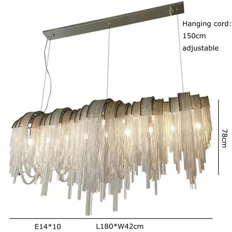 Chandelier Modern Tassel Aluminum Chain LED Hanging Pendant Lights Lustre for Living Room Decorative Suspend Lighting Fixture