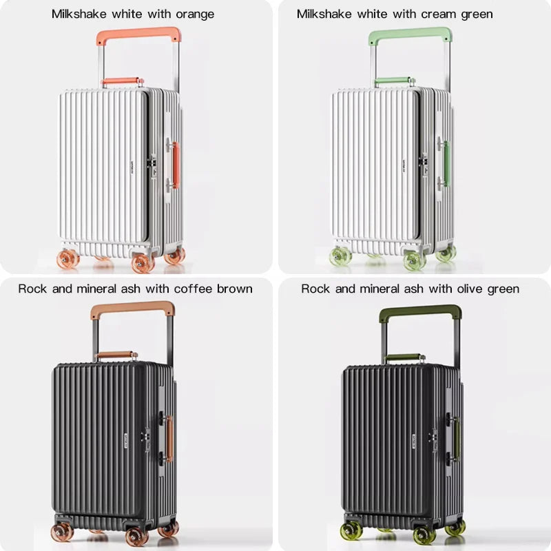 MUXING Wide Trolley Luggage Front Opening Multi-Functional Women 20-Inch Small Lightweight Boarding Box 24-Inch Men's Suitcase