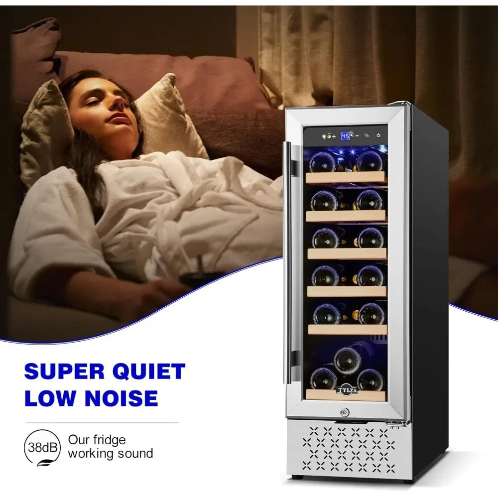 12" Wine Cooler Refrigerator 18 Bottle Wine Fridge Built-in or Freestanding with Stainless Steel & Double-Layer Tempered Glass
