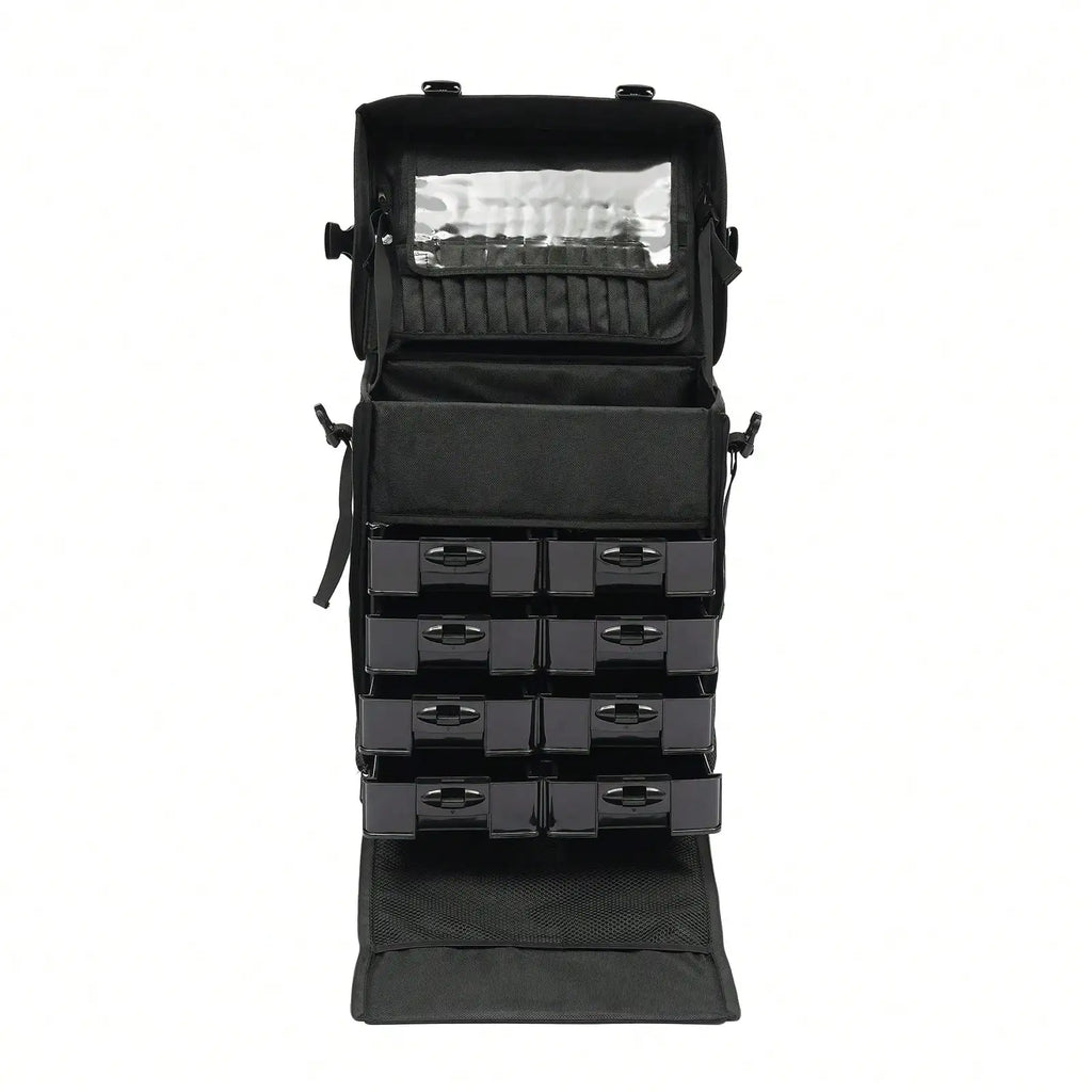 Professional Rolling Makeup Case w/ 8 Removable Drawers & 360° Wheels | Multi-Layer Cosmetic Trolley Black for Bridal MUA Travel