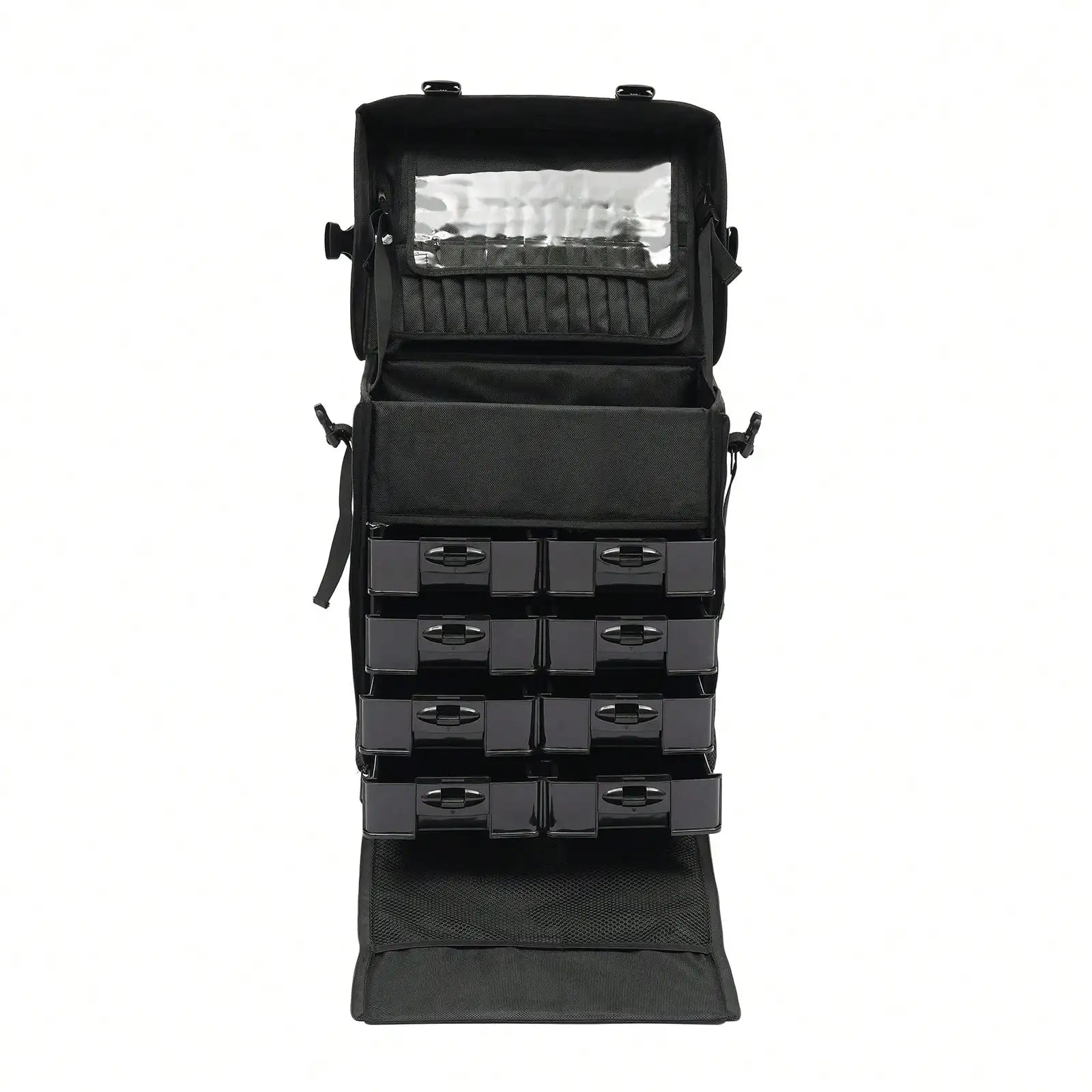 Professional Rolling Makeup Case w/ 8 Removable Drawers & 360° Wheels | Multi-Layer Cosmetic Trolley Black for Bridal MUA Travel