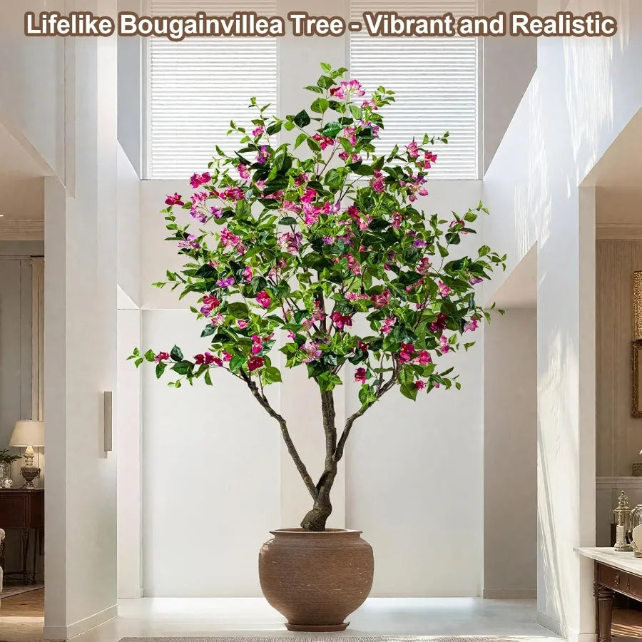 Artificial Bougainvillea Tree 8FT UV Resistant Fake Bougainvillea Plant in Pot for Outdoor Indoors Realistic Faux Flowering Tre