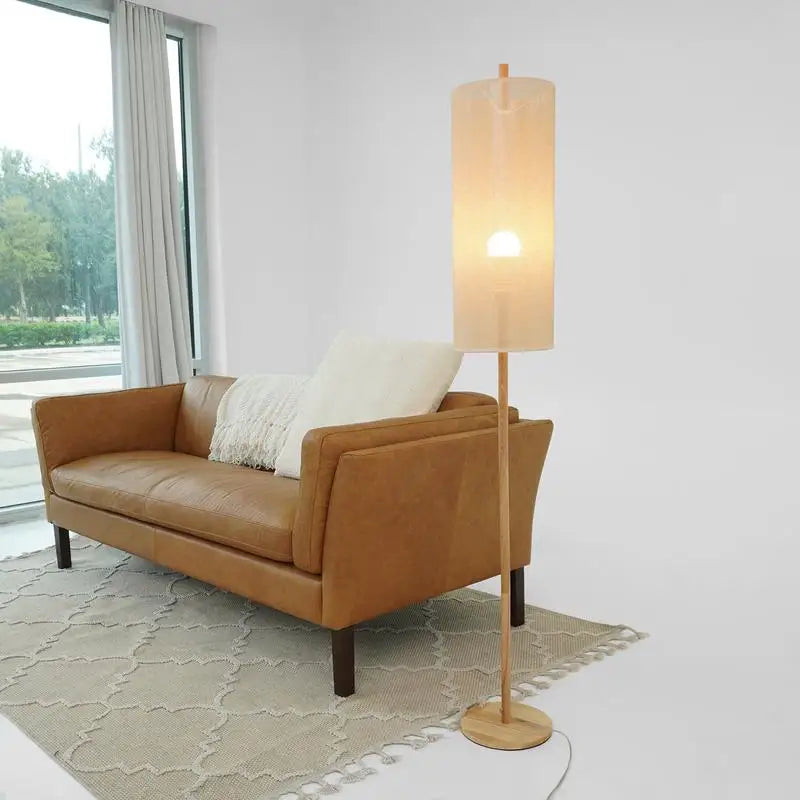Modern Height Floor Lamp for Living Room, Bedroom & Study Area Lighting - Oak Finish, 110-120V Standing Light for Home Decor