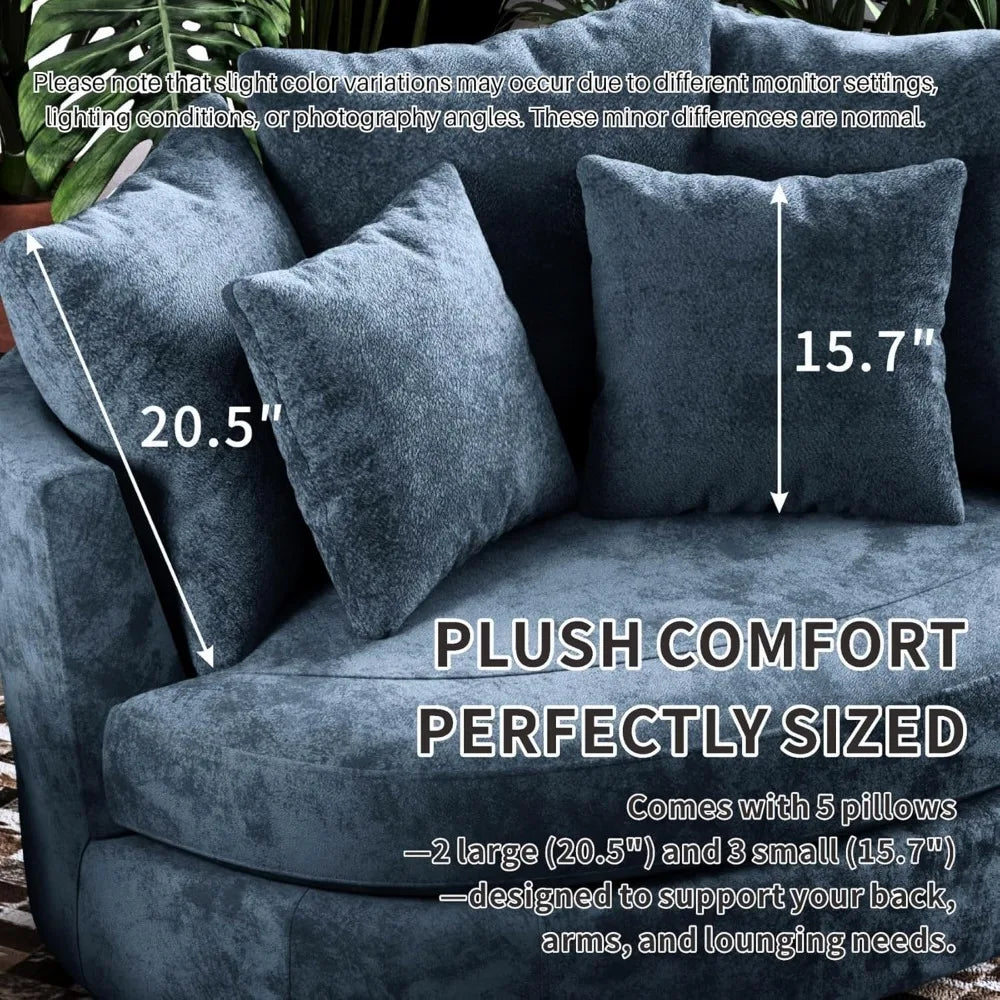 55.1''W Oversized Accent Barrel Chair, Chenille Upholstered Comfy Couch Sofa with 5 Pillows for Living Room, Apartment, Bedroom