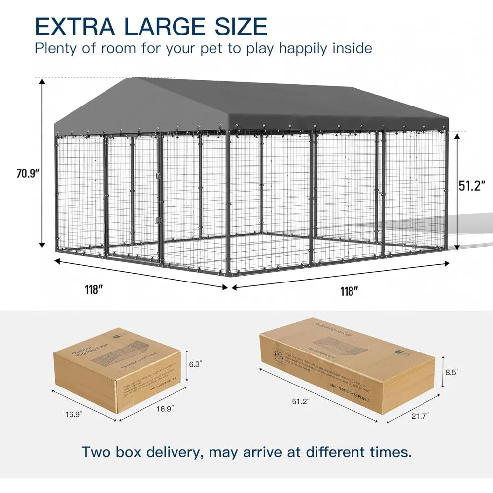 10x10x6 ft large outdoor dog kennel,anti-rust galvanized steel dog pen with double locks,heavy duty dog enclosure fence with uv