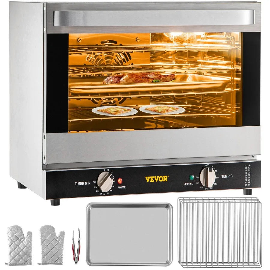 Commercial Convection Oven 66L 60Qt HalfSize Conventional Oven Countertop 1800W 4Tier Toaster w Front Glass Door Electric Baki
