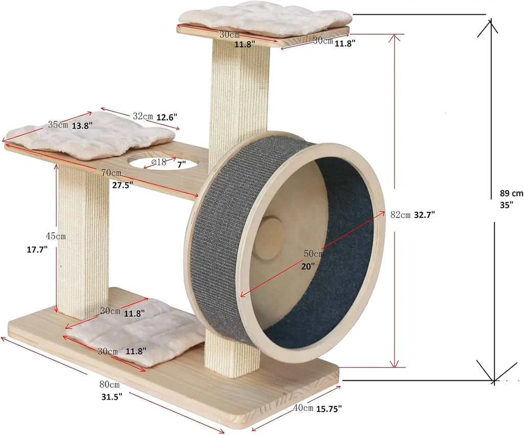 Spin Kitty Cat Tree with Built-in Wheel – for All Things Running, Spinning, Scratching, Climbing, and Napping – 2 Tiers with 20”