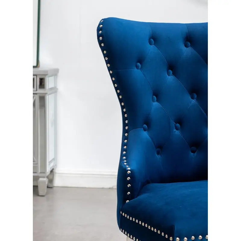 Set of 2 Contemporary Tufted Velvet Chairs with Nailhead Trim - Blue, Upholstered Accent Chairs for Living Room or Home Office