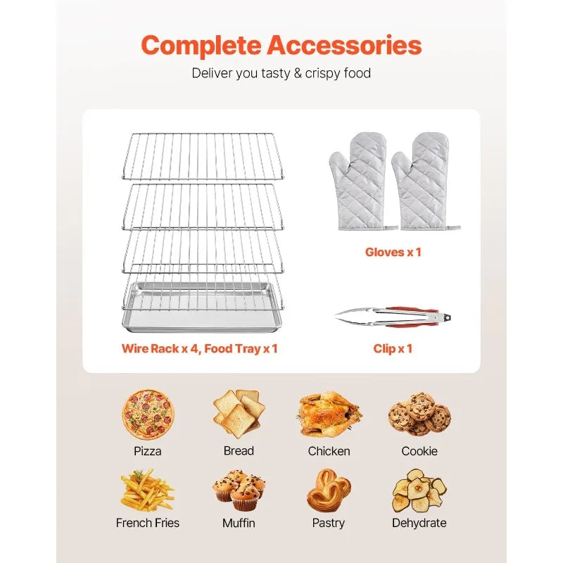 VEVOR Commercial Countertop Oven, 66L 4-Tier Toaster Oven, 2800W Electric Baking Ovens with Tempered Glass Door