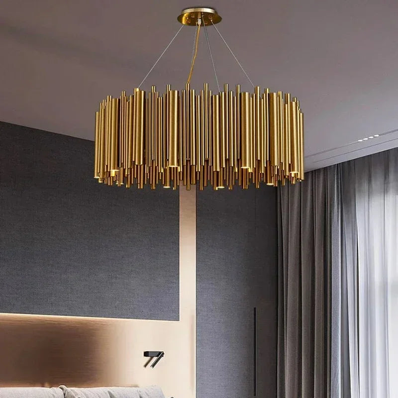 Modern Simple Gold Ceiling Chandelier LED Pendant Lights Living Room Villa Stainless Steel Creative Interior Indoor Lighting