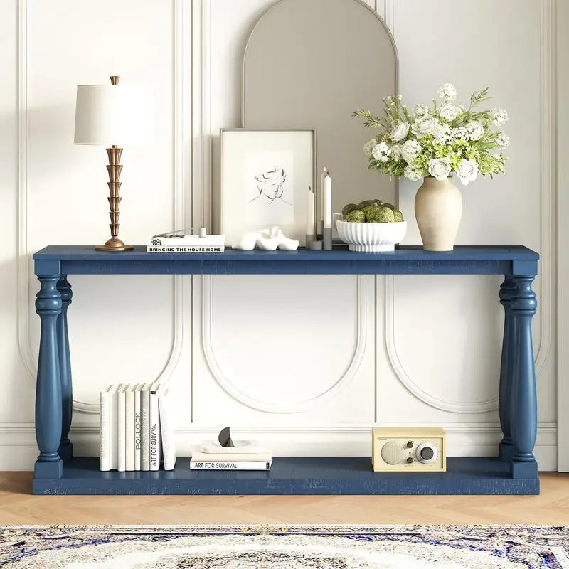 Vintage Wood Grain Console Table with Shelf and Four Vase Legs for Entryway Hallway Living Room Bedroom