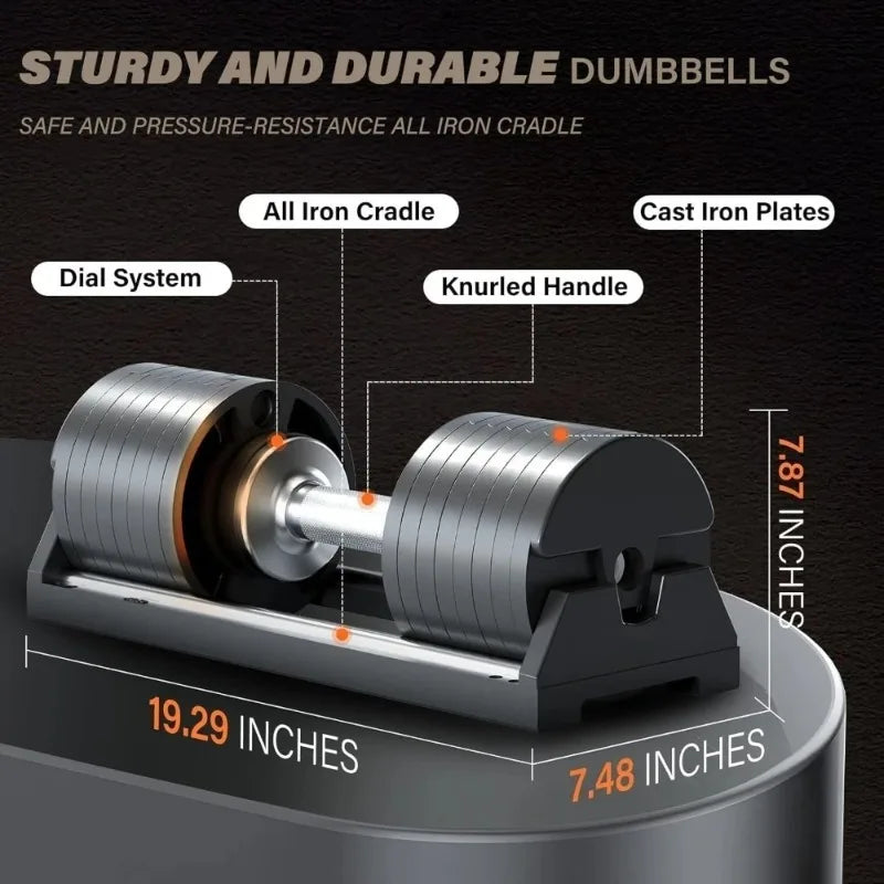Discount Black Drop Proof 80 lbs Adjustable Dumbbell Set  Adjustable Weights with Cast Iron Plates and Cradle, Knurled Handle