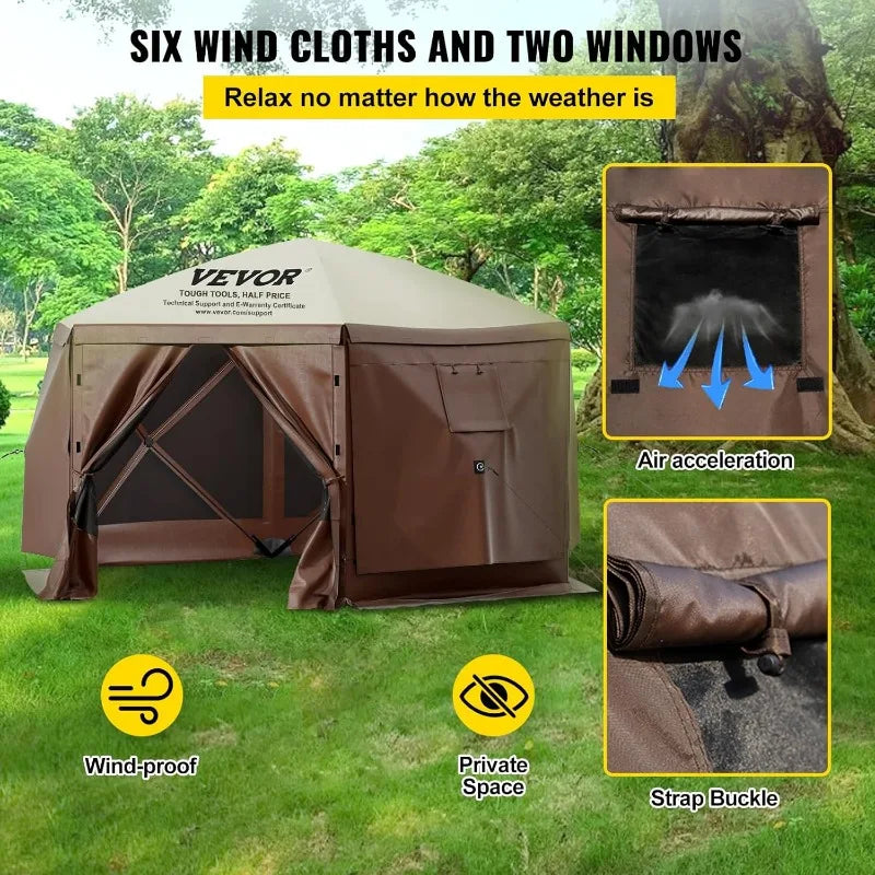 VEVOR Pop Up Instant Gazebo Screen Tent w/ Mosquito Netting Outdoor Canopy,10x10ft with 6 Removable Wind Cloths & 2 Mesh Windows