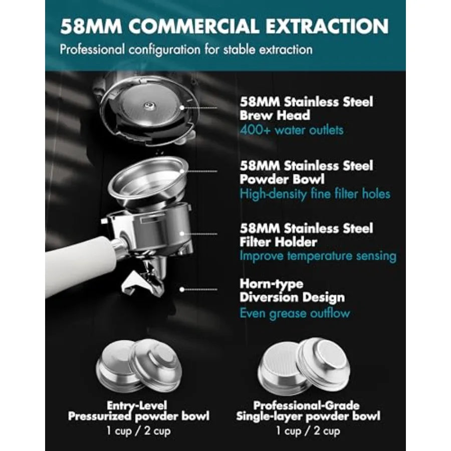 Professional Espresso Machine with Builtin Grinder and 20 Bar Pressure for Home Use Includes Milk Frother Steam Wand for Crafti