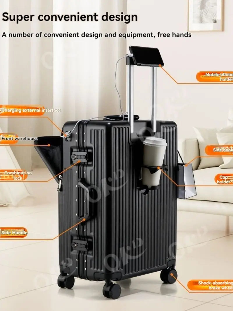 Front opening aluminum frame large capacity anti drop luggage compartment 20 inch universal wheel pull rod box 24 inch men's and